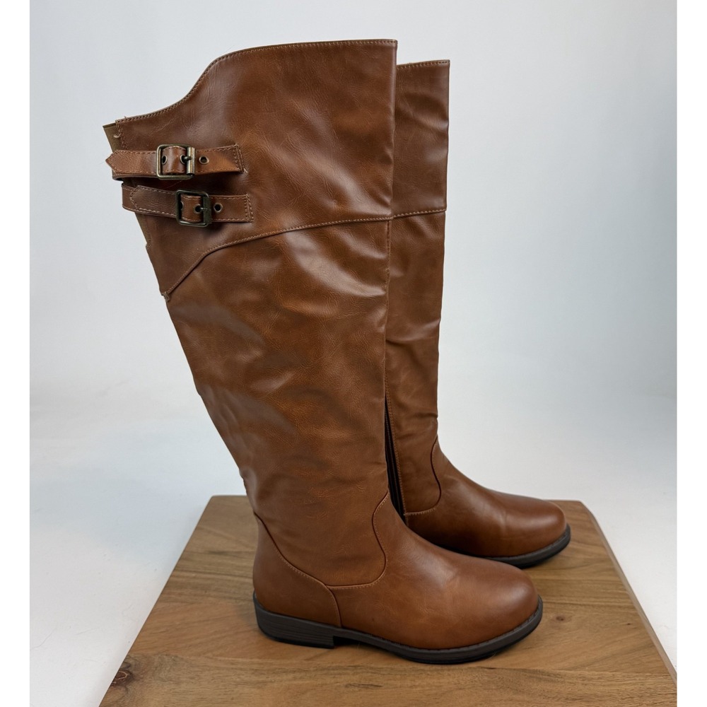 New Womens Journee Collection Tor Brown Faxu Leather Knee High Riding Boots Sz 7